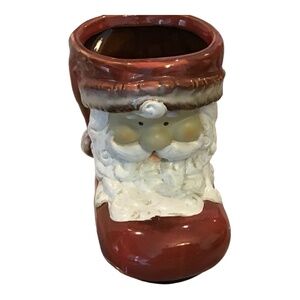 Vintage Santa Claus Ceramic Boot-Planter Kitchen Utensil Holder Christmas Holida